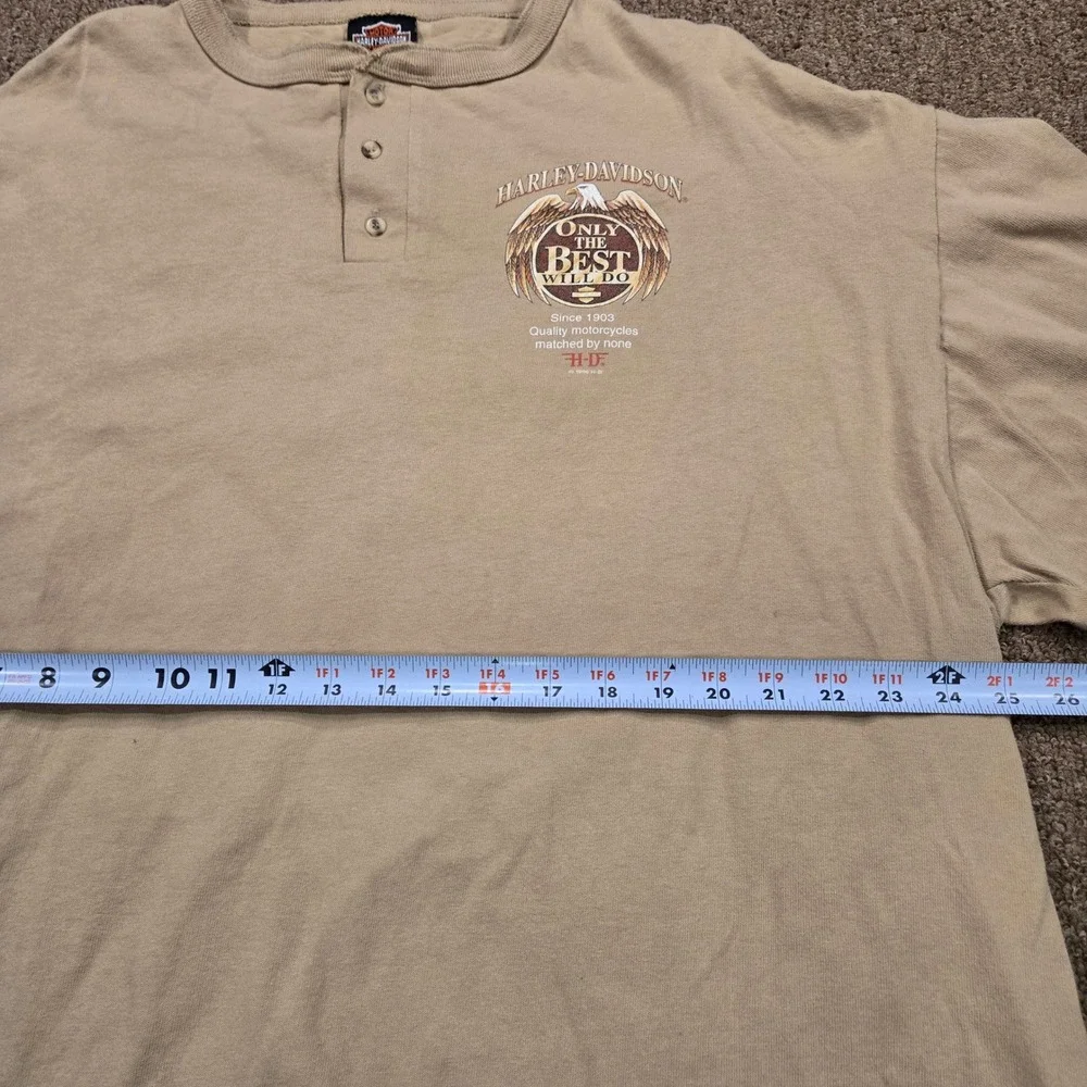VTG Harley Davidson Henley Mens XXL Tan Graphic Eagle Long Sleeve USA Made 90s - Picture 7 of 10